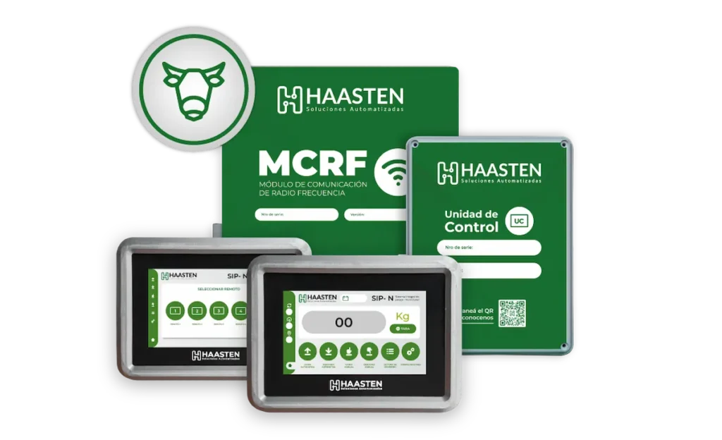 Balanza para mixer SIP-N de Haasten con módulo de radiofrecuencia, unidad de control y pantallas táctiles para el tráctor y la pala